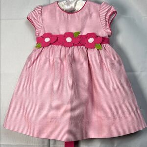 Florence Eiseman pink and white stripe dress with floral appliqué size 18 months